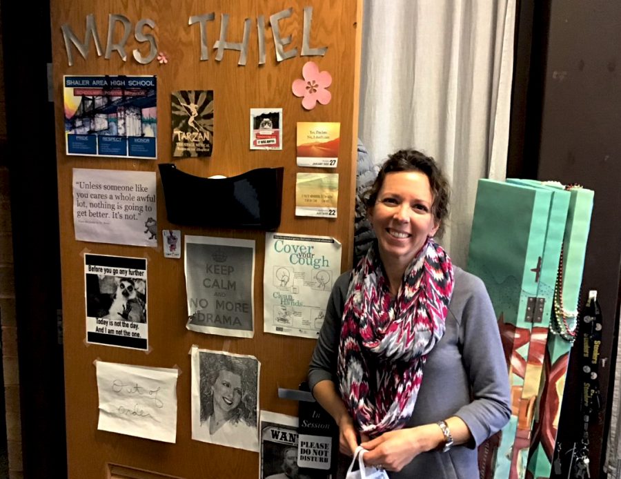 Shaler Area High School Activities Director Mrs. Mindy Thiel at her office door.