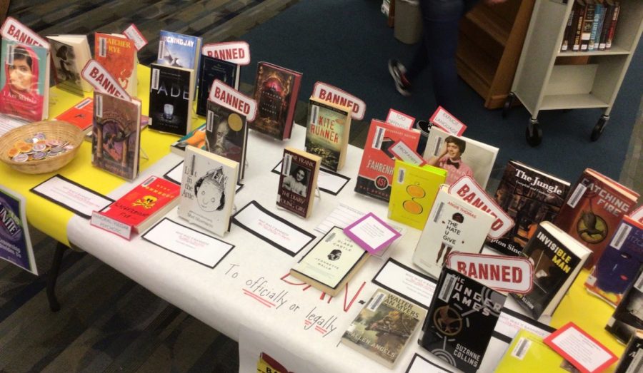 The Banned Books display in the library