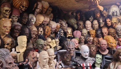 A display of an array of works from Tom Savini in his garage.
