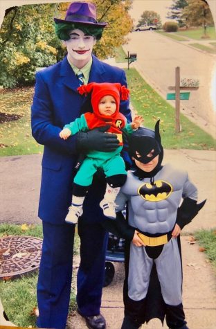Mr. Schott and his sons as Joker, Batman and Robin