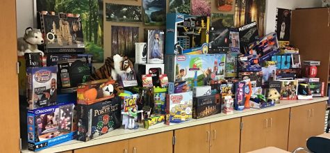 On display in Mr. Schotts room are the gifts that were purchased with money donated in Schotts Fill the Jar competition