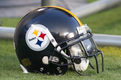 A Pittsburgh Steelers helmet lays on the sidelines during the first quarter against the Carolina Panthers at Bank of America Stadium.