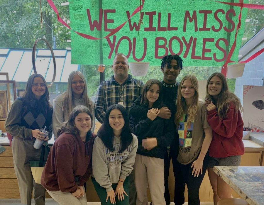 Students hold goodbye celebration with Mr. Boyles before he was deployed as part of the PA National Guard.