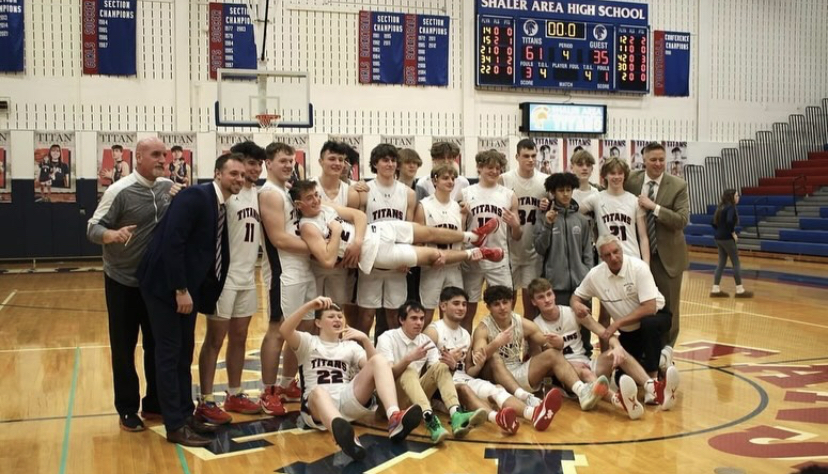 Shaler Area Boys Basketball team after winning first section championship in 12 years with 61-35 victory over Armstrong.