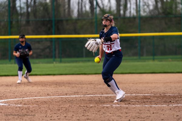 Sophomore Titan pitcher Bria Bosiljevac delivering a pitch against North Hills in a 2-0 victory.
