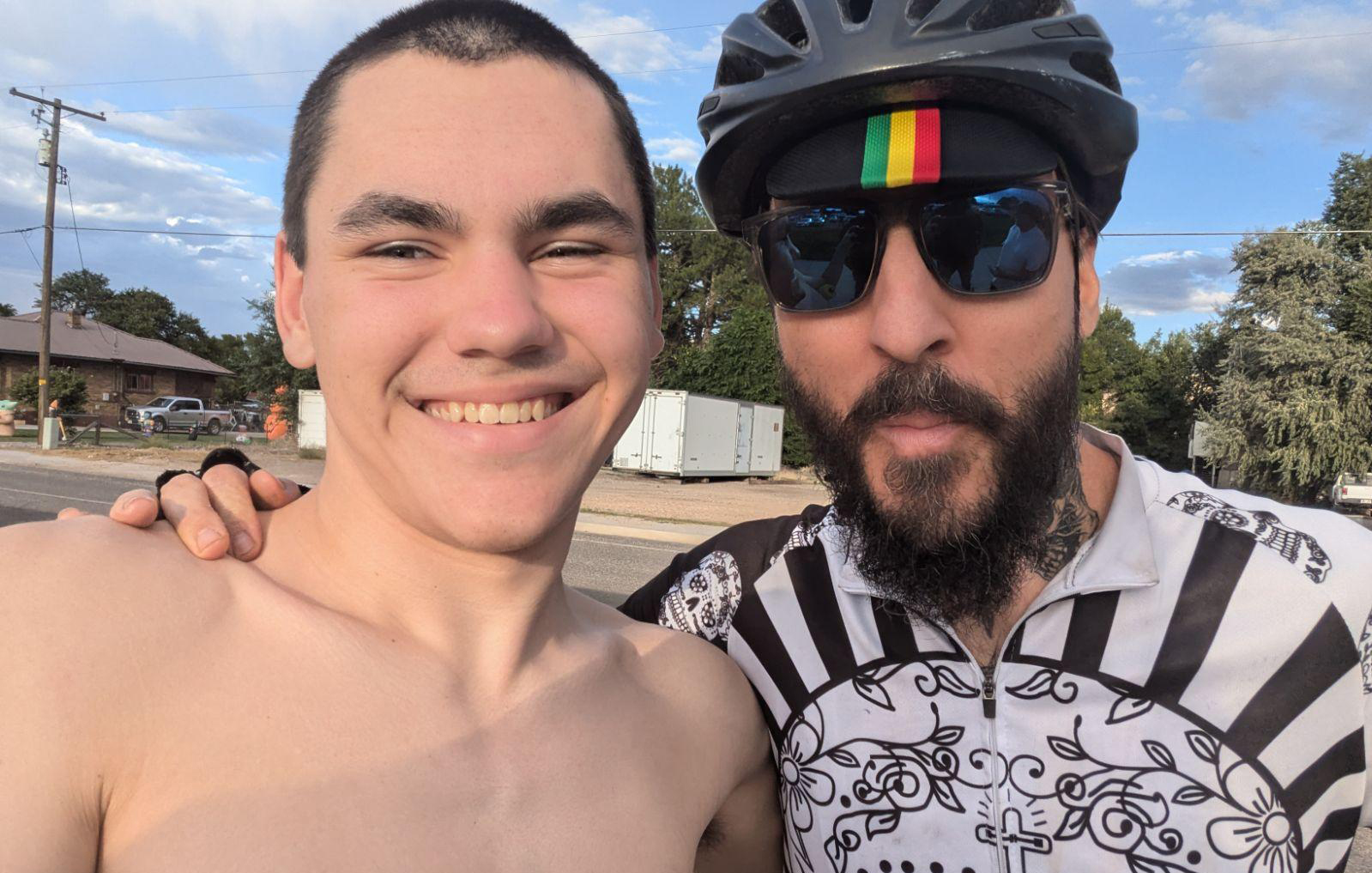 Senior Malik Maughan and his father in Utah at the Salt to Saint race. 