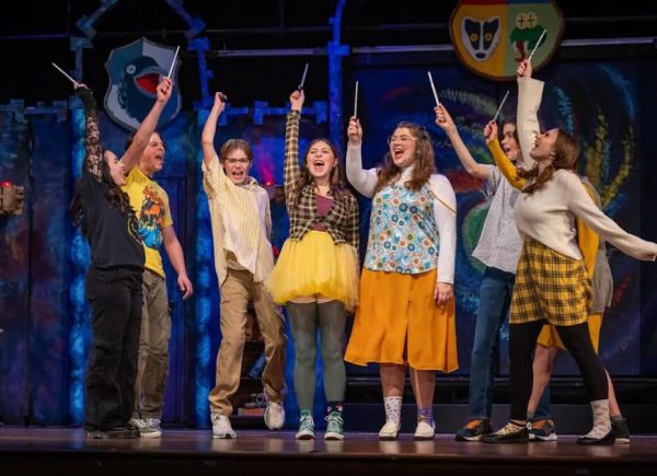 The Puffs (L-R: Sophia Trgovic, Andrew Purucker, Logan Tepshich, Ava Molinaro, Samantha Reiber, Anderson Rea, Bella Minyo.)